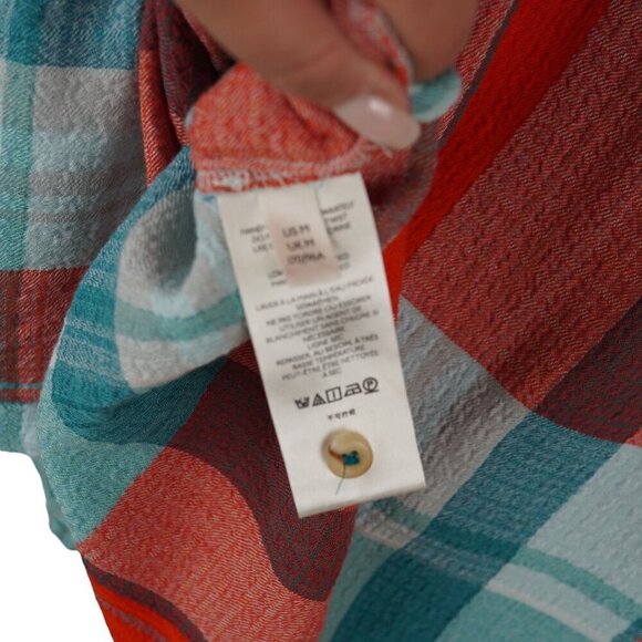 Pilcro Plaid Button-Up Blouse With Ruffle Detail‎ & Pocket - Size M - Picture 11 of 13